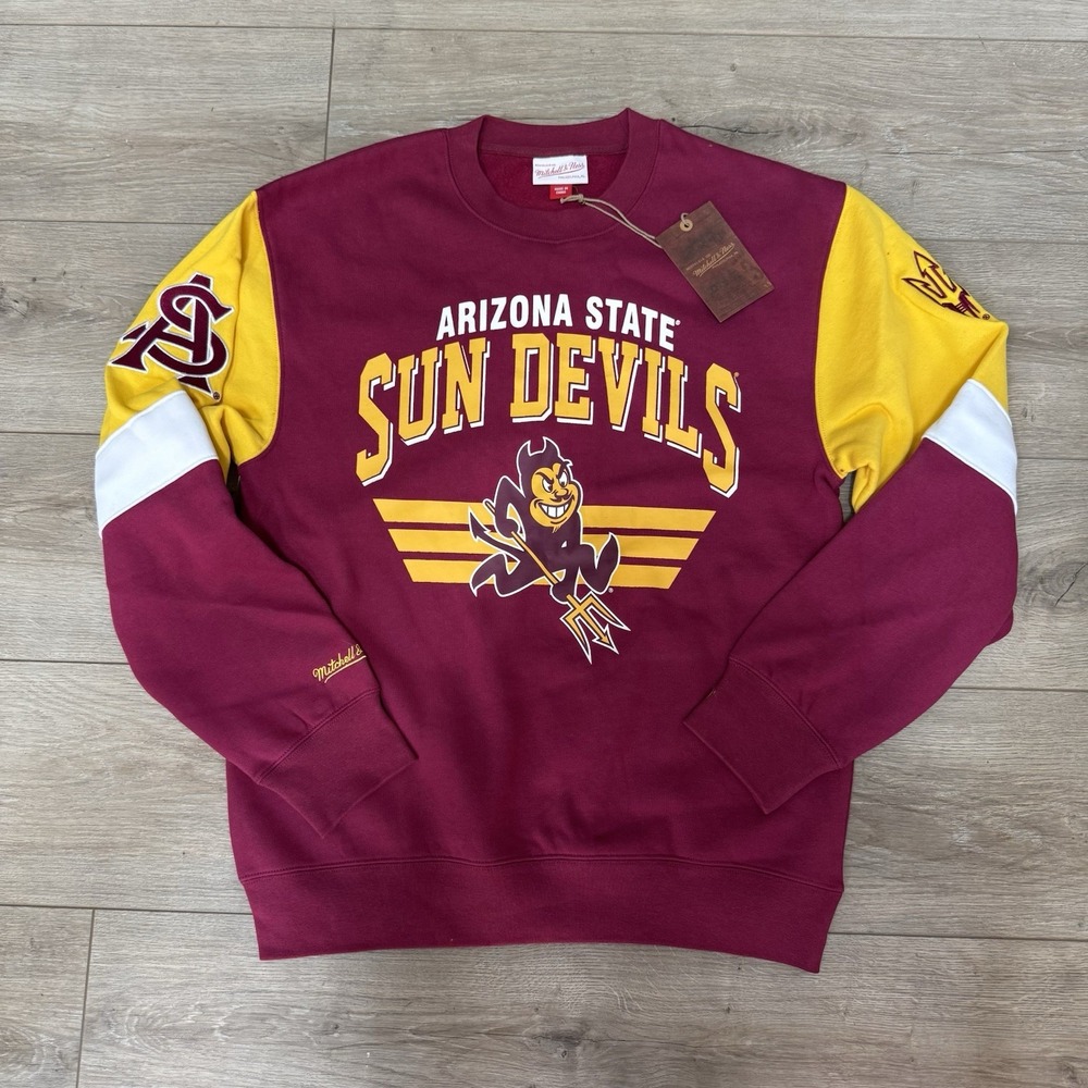 NWT Mitchell & Ness Arizona State Sun Devils Crewneck Sweatshirt Sz S MSRP‎ $110